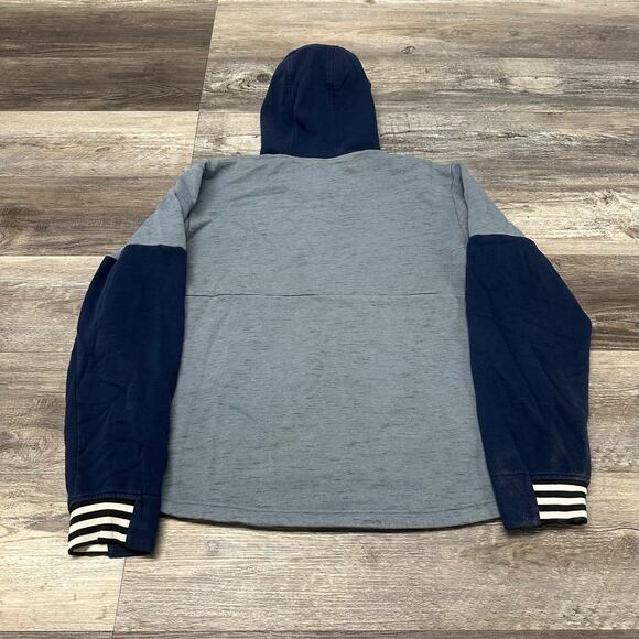 Adidas Mens Gray Two Toned Navy Blue Gray Men L 3-Stripes Logo Sweatshirt Hoodie - Picture 5 of 9